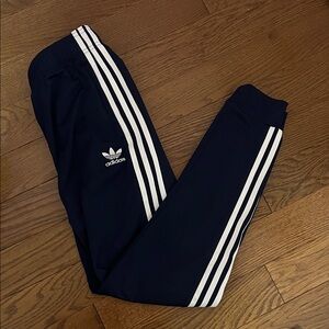Adidas Unisex Kids Navy Blue Classic Joggers with White Stripes
